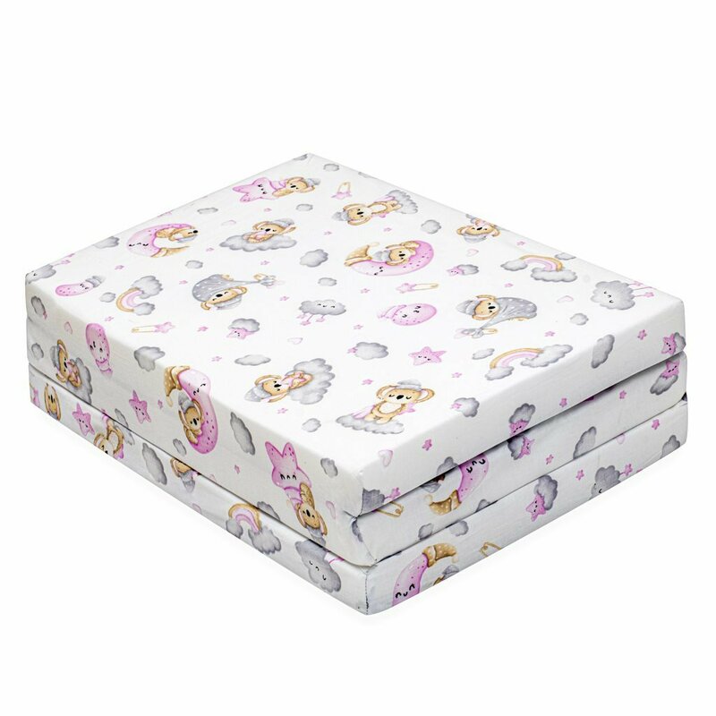 Salteluta pliabila, New Baby, Standard, Pentru patut, Cu geanta de transport inclusa, Cu husa detasabila din bumbac, Din spuma, 120x60x5 cm, 0 luni+, Koala Pink
