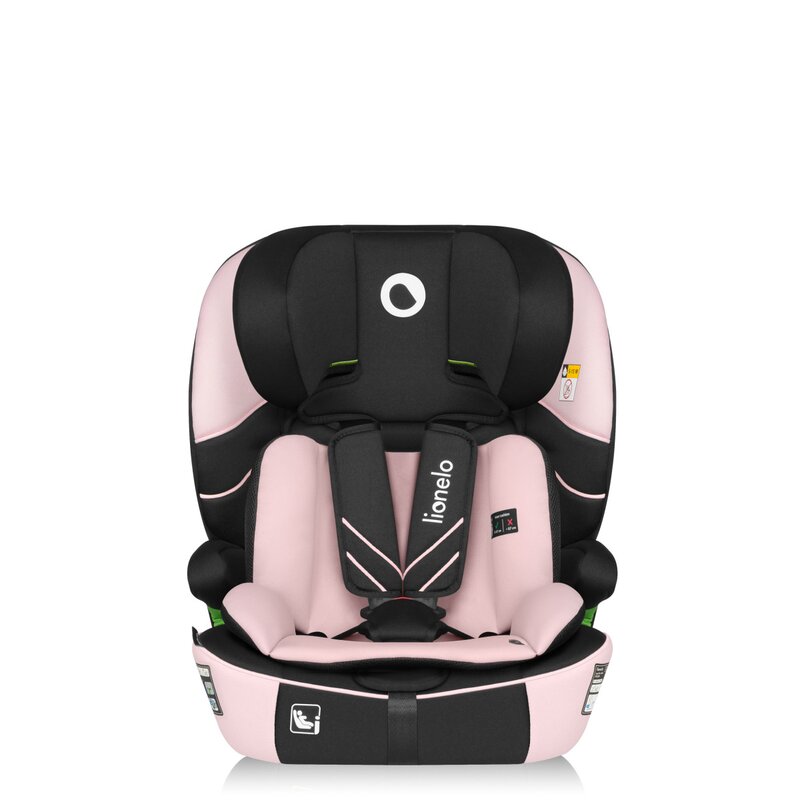 Scaun auto i-Size, Lionelo, Levi Fix, 76 - 150 cm, 1/2/3, ISOFIX + Top Tether, Tetiera reglabila in 10 pozitii, Insertie ergonomica Dri-Seat, Tapiterie lavabila, Testat la impact, Baza lata, Cotiere practice, Conform cu R129, Roz