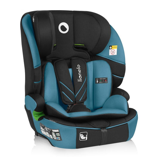 Scaun auto i-Size, Lionelo, Levi Fix, 76 - 150 cm, 1/2/3, ISOFIX + Top Tether, Tetiera reglabila in 10 pozitii, Insertie ergonomica Dri-Seat, Tapiterie lavabila, Testat la impact, Baza lata, Cotiere practice, Conform cu R129, Albastru