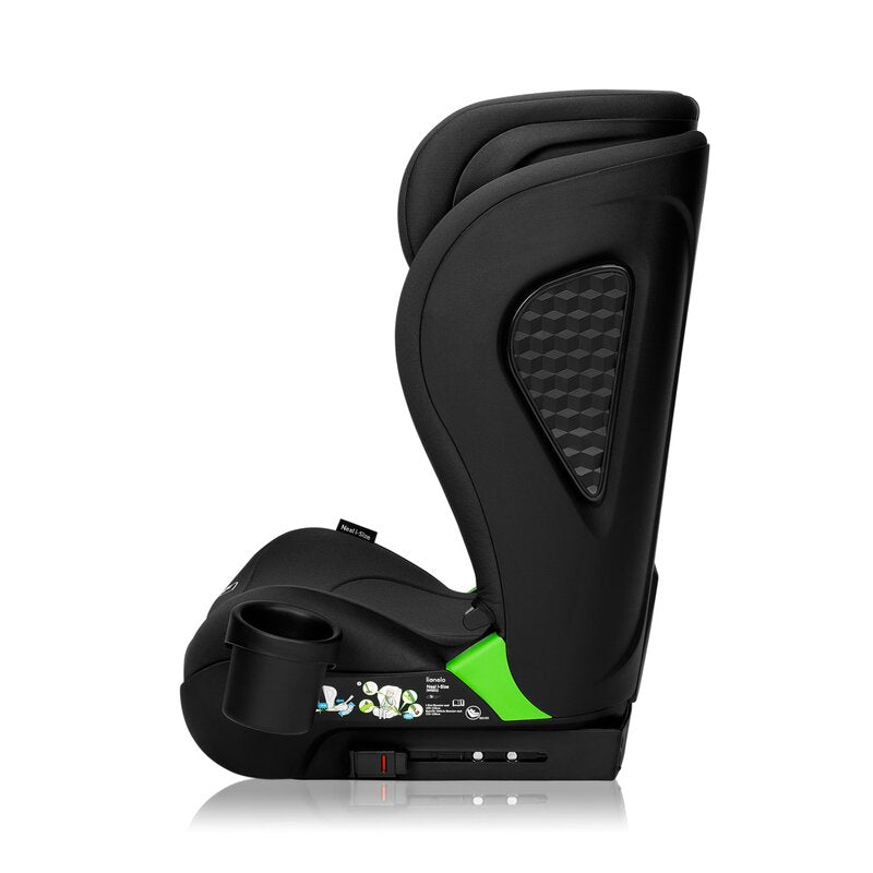 Scaun auto i-Size, Lionelo, Neal, Spatar reglabil in 4 pozitii, Tetiera in 10 pozitii, Suport sticla inclus, 15-36 Kg, 100-150 cm, Cu Isofix, Conform ECE R129, Negru