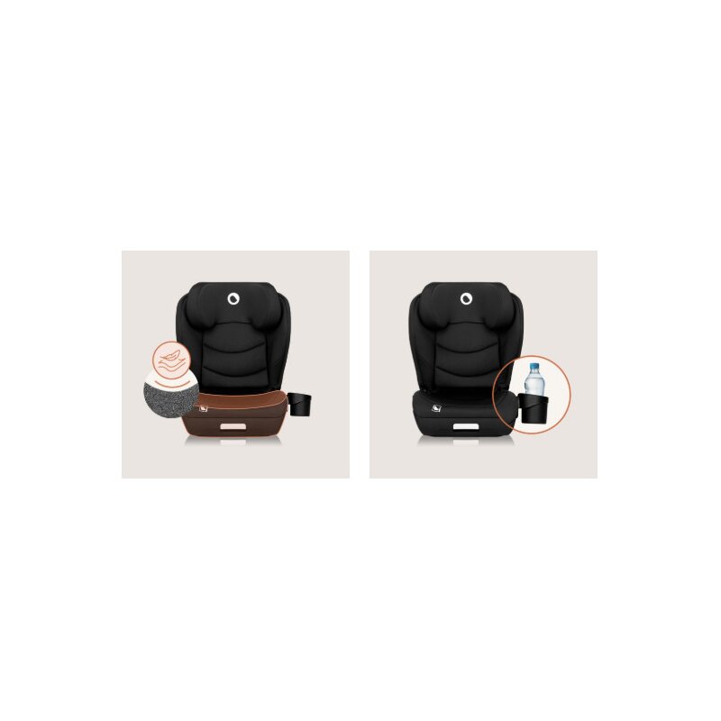 Scaun auto i-Size, Lionelo, Neal, Spatar reglabil in 4 pozitii, Tetiera in 10 pozitii, Suport sticla inclus, 15-36 Kg, 100-150 cm, Cu Isofix, Conform ECE R129, Negru