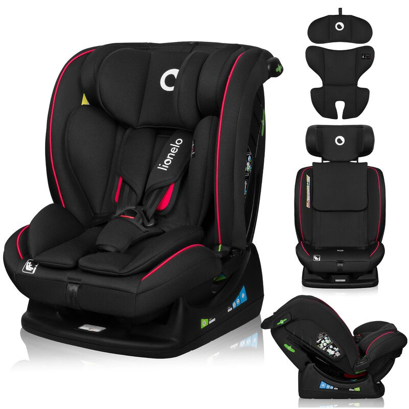 Scaun auto, Lionelo, Aart i-Size, Cu spatar inclinabil in 4 pozitii, Cu tetiera reglabila in 13 pozitii, 0-36 Kg, 40-150 cm, Cu centura siguranta in 3 puncte, Conform cu ECE R129 03, Negru Rosu