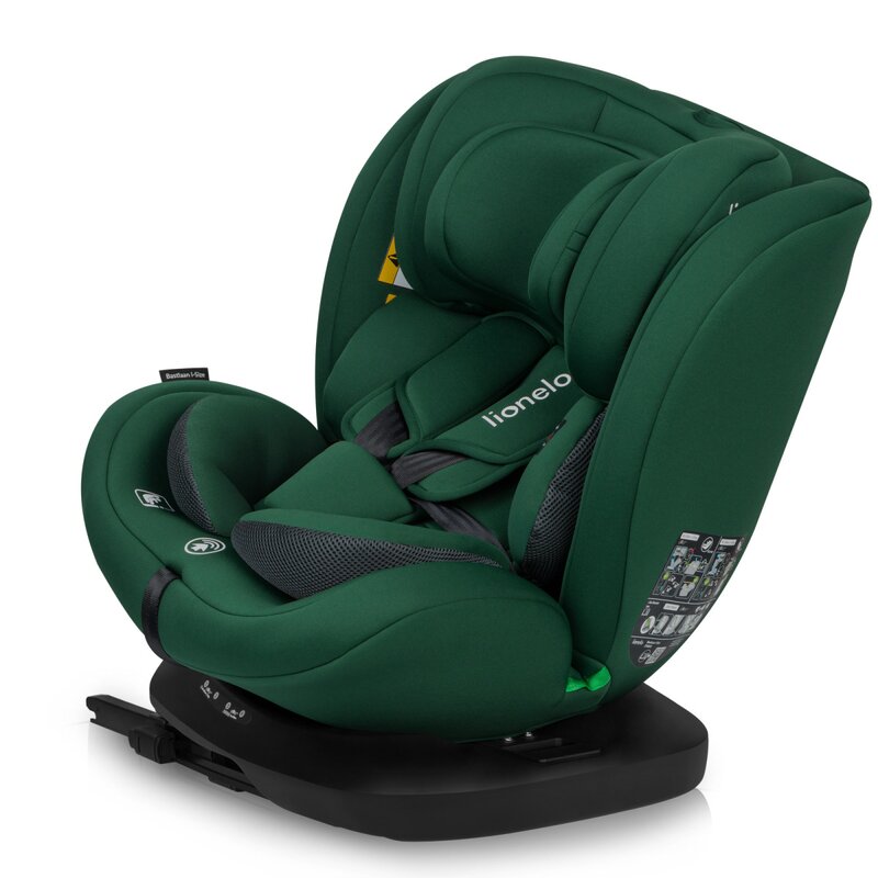 Scaun auto, Lionelo, Bastiaan i-Size, 4 in 1, Protectie laterala, Cu spatar inclinabil in 4 pozitii, Cu tetiera reglabila in 7 pozitii, Rotire 360 grade, Top Tether, 0-36 Kg, 40-150 cm, Cu Isofix, Conform cu ECE R129/03, Verde