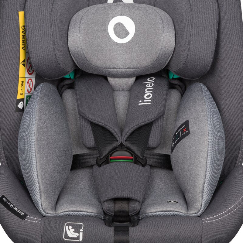 Scaun auto, Lionelo, Bastiaan One i-Size, 4 in 1, Protectie laterala, Cu spatar inclinabil in 4 pozitii, Cu tetiera reglabila in 13 pozitii, Rotire 360 grade, Top Tether, 0-36 Kg, 40-150 cm, Cu Isofix, Conform cu ECE R129, Gri