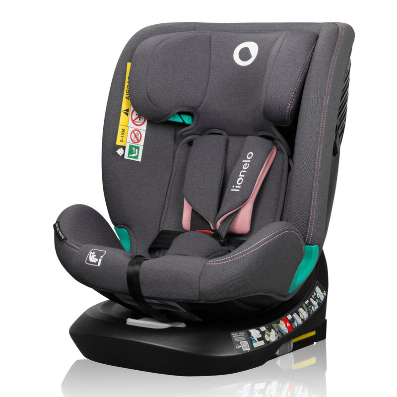 Scaun auto, Lionelo, Bastiaan One i-Size, 4 in 1, Protectie laterala, Cu spatar inclinabil in 4 pozitii, Cu tetiera reglabila in 13 pozitii, Rotire 360 grade, Top Tether, 0-36 Kg, 40-150 cm, Cu Isofix, Conform cu ECE R129, Roz