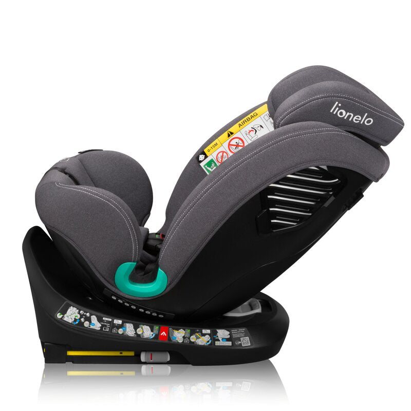 Scaun auto, Lionelo, Bastiaan One i-Size, 4 in 1, Protectie laterala, Cu spatar inclinabil in 4 pozitii, Cu tetiera reglabila in 13 pozitii, Rotire 360 grade, Top Tether, 0-36 Kg, 40-150 cm, Cu Isofix, Conform cu ECE R129, Gri