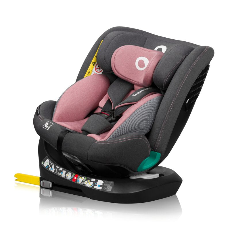 Scaun auto, Lionelo, Bastiaan One i-Size, 4 in 1, Protectie laterala, Cu spatar inclinabil in 4 pozitii, Cu tetiera reglabila in 13 pozitii, Rotire 360 grade, Top Tether, 0-36 Kg, 40-150 cm, Cu Isofix, Conform cu ECE R129, Roz