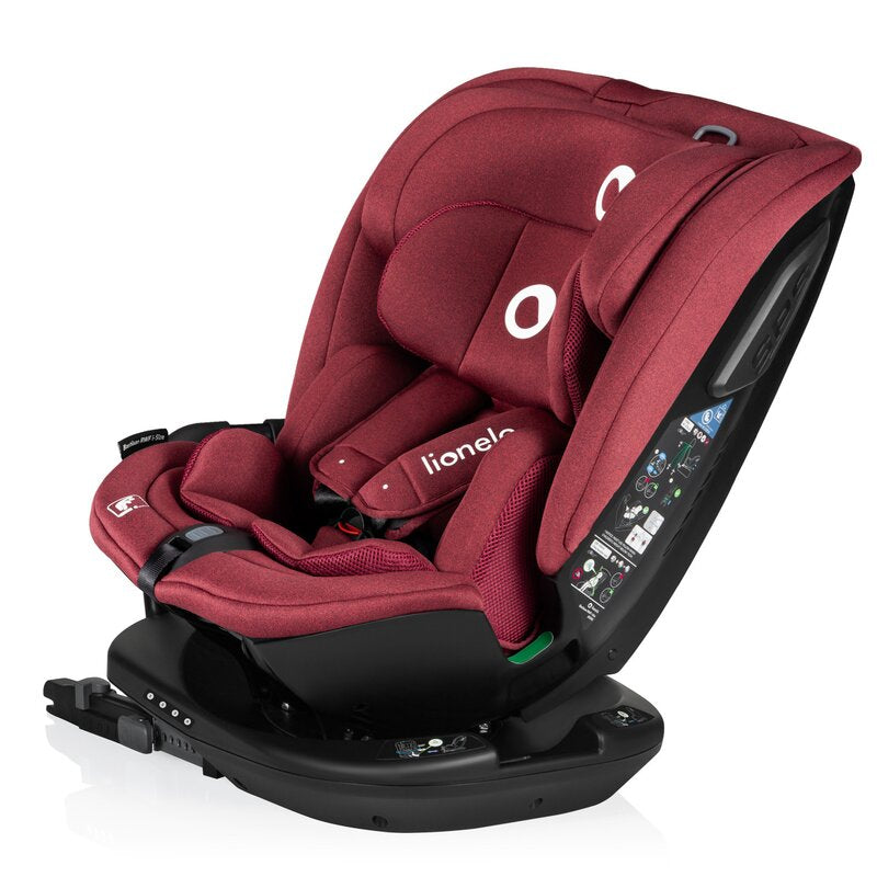 Scaun auto, Lionelo, Bastiaan RWF i-Size, Pozitie de somn, Protectie laterala, Rotire 360 grade, 0-36 Kg, Cu Isofix si Centura Top Tether, Conform cu standardul european de securitate ECE R129, Rosu