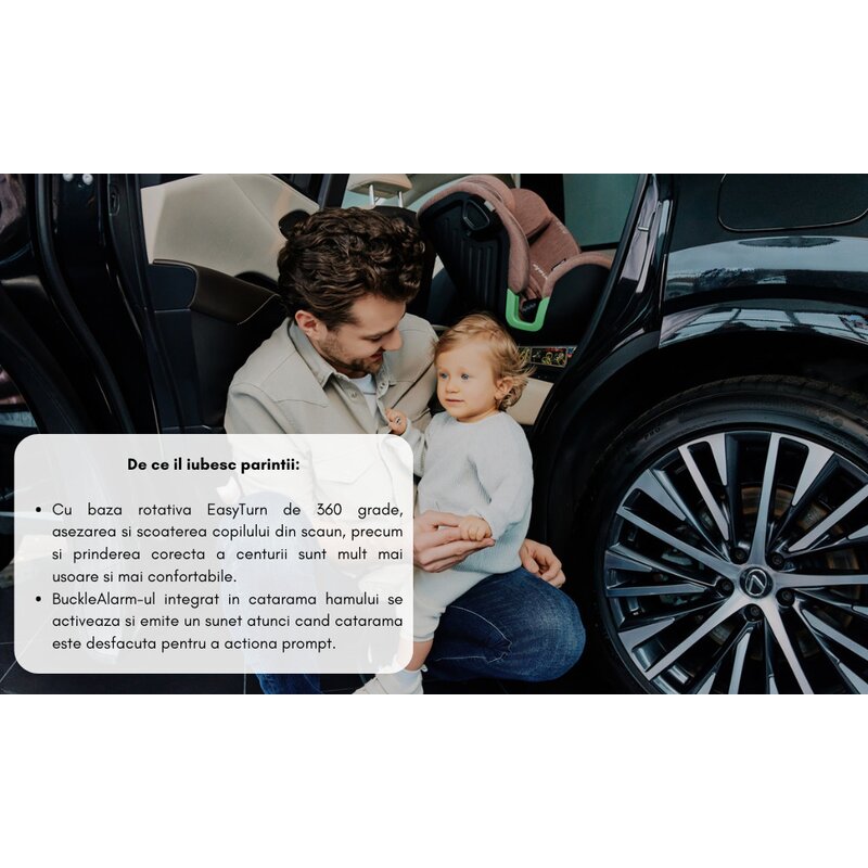 Scaun auto, Lionelo, Harmony i-Size, Rotire 360 grade, Protectie laterala, Cu spatar reglabil in 5 pozitii, Cu tetiera reglabila in 12 pozitii, 0-36 Kg, 40-150 cm, Cu Isofix, Husa din bambus, Conform cu ECE R129, Gri inchis