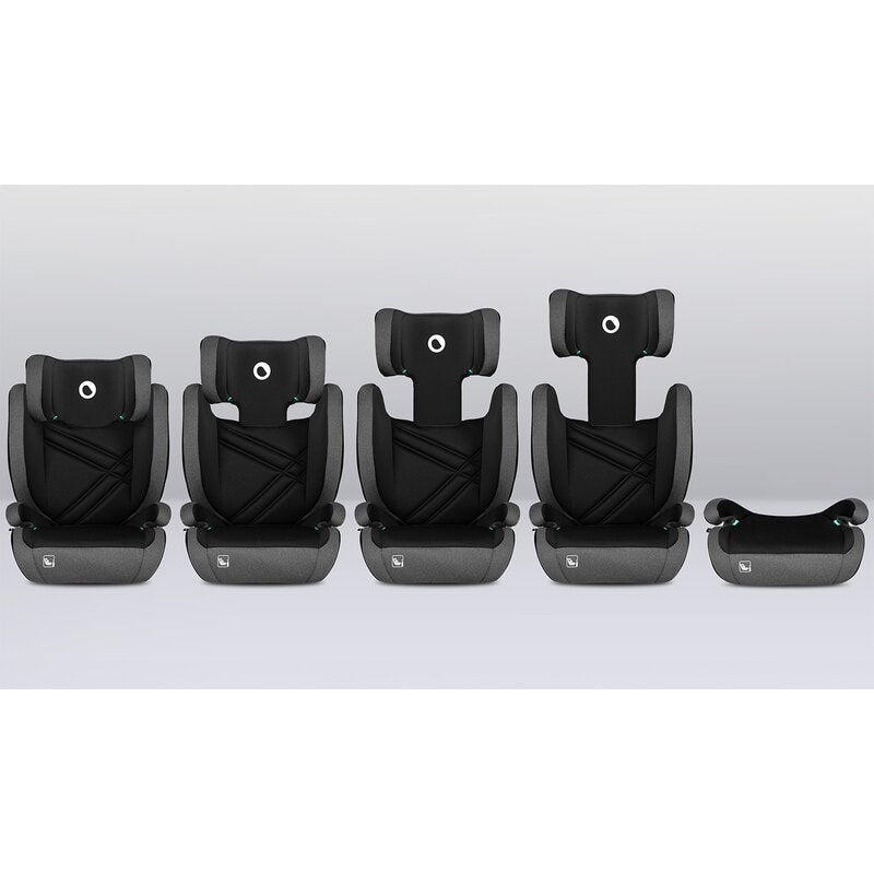 Scaun auto, Lionelo, Hugo i-Size, Universal, Orientare in directia sensului de mers, Reglabil, Conform standardului de securitate R129, 100-150 cm, 4-12 ani, Gri