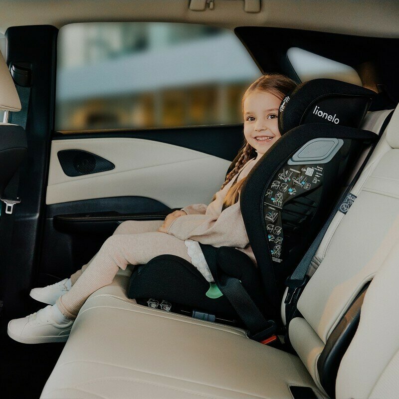 Scaun auto, Lionelo, i-Size Igo, 100- 150 cm, Cu isofix, Protectie laterala, Ajustare spatar in 2 pozitii, Tetiera Tri-Guard reglabila in 11 pozitii, Conform cu standardul european de securitate R129, Gri