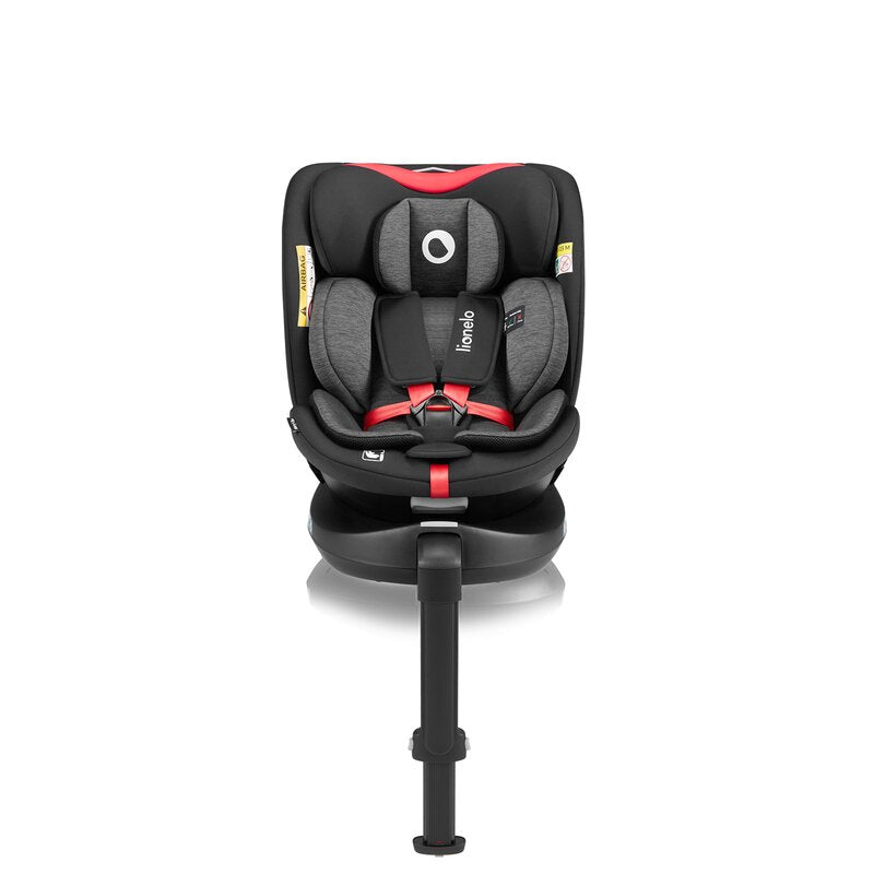 Scaun auto, Lionelo, i-Size Navy, 0-36 Kg, 40-150 cm, Cu isofix si picior de fixare, Protectie laterala, Rotire 360 grade, Ajustare spatar in 4 pozitii, Tetiera reglabila in 11 trepte, Conform cu R129, Negru/Rosu