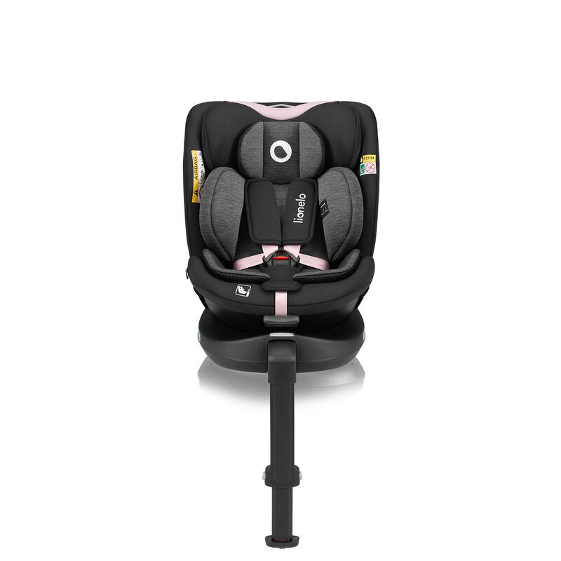 Scaun auto, Lionelo, i-Size Navy, 0-36 Kg, 40-150 cm, Cu isofix si picior de fixare, Protectie laterala, Rotire 360 grade, Ajustare spatar in 4 pozitii, Tetiera reglabila in 11 trepte, Conform cu R129, Negru/Roz