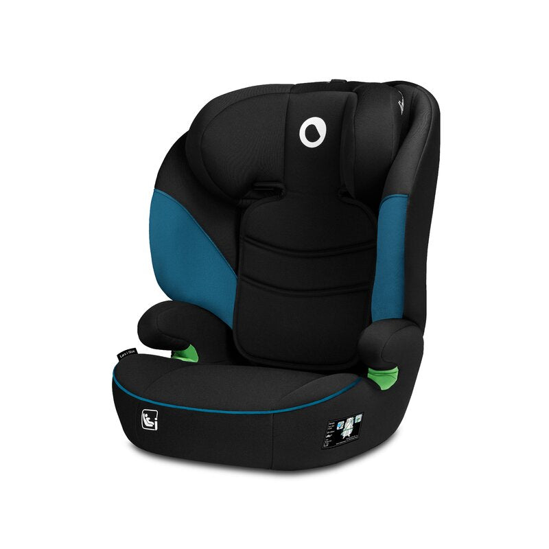 Scaun auto, Lionelo, Lars i-Size, Cu tetiera reglabila in 10 pozitii, Cu pozitionare spre sensul de mers, 15-36 Kg, 100-150 cm, Conform cu standardul european de securitate ECE R129 03, Negru Albastru