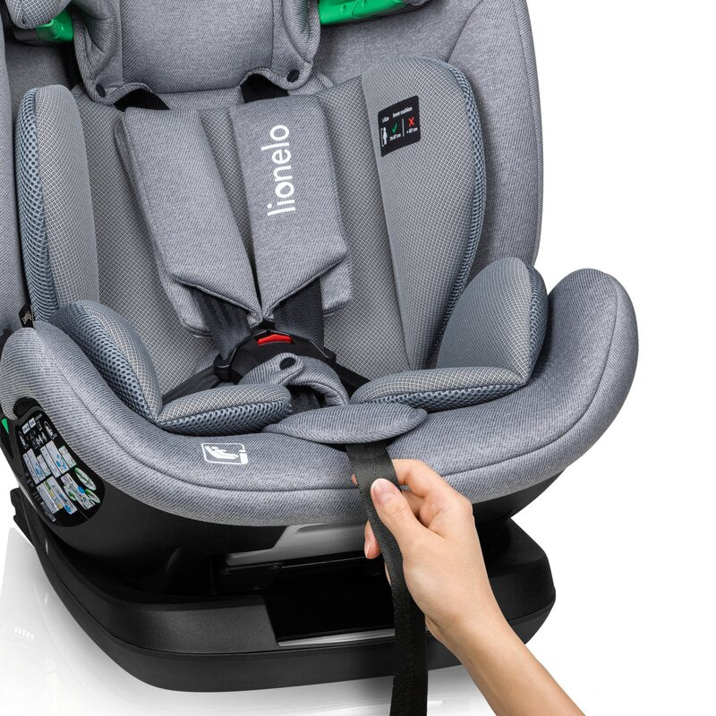 Scaun auto, Lionelo, Lavender I-size, Isofix, Cu centura TopTether, Cu spatar inclinabil in 5 pozitii, Cu tetiera reglabila in 13 pozitii, Instalare cu fata inainte, 9-36 Kg, 76-150 cm, Conform cu ECE