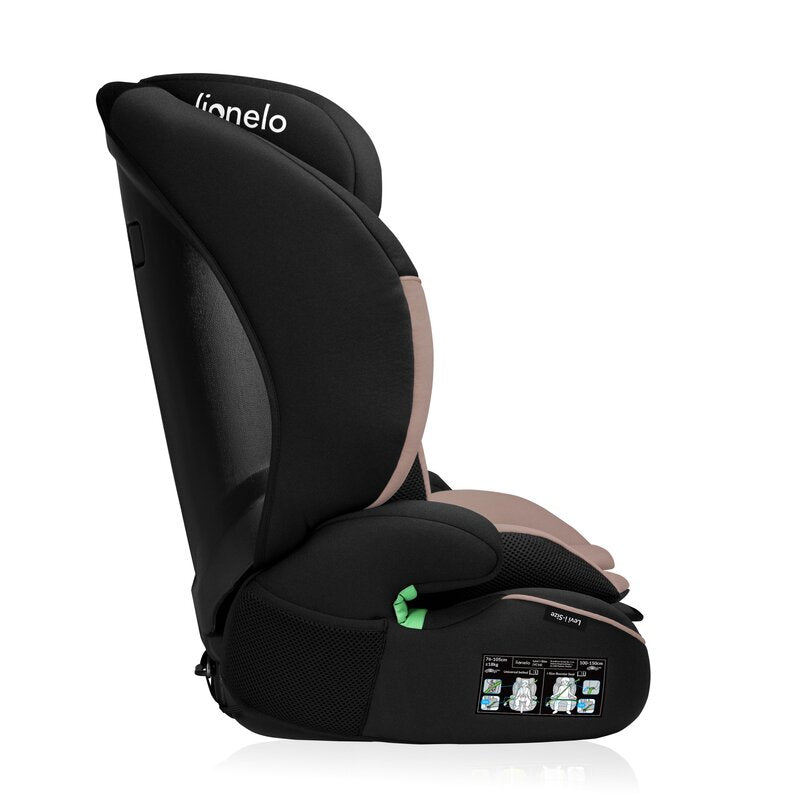 Scaun auto, Lionelo, Levi i-Size, Universal, Instalare FWF, Cu tetiera reglabila in 10 pozitii, Cu spatar detasabil, 76-150 cm, Conform cu R129, Bej