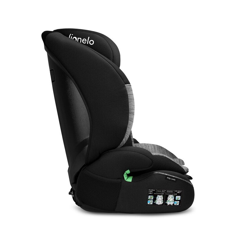 Scaun auto, Lionelo, Levi i-Size, Universal, Instalare FWF, Cu tetiera reglabila in 10 pozitii, Cu spatar detasabil, 76-150 cm, Conform cu R129, Gri