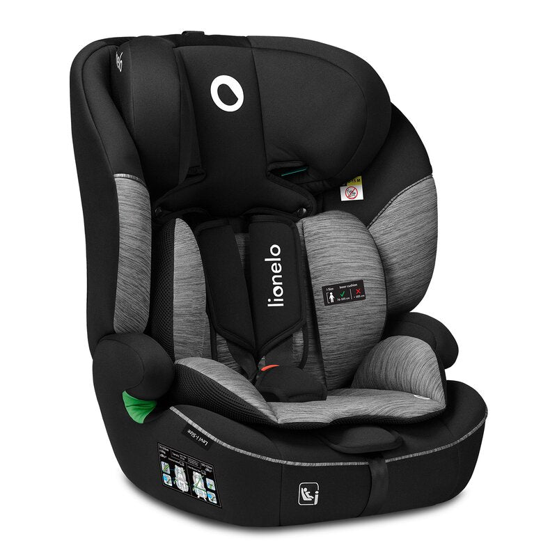 Scaun auto, Lionelo, Levi i-Size, Universal, Instalare FWF, Cu tetiera reglabila in 10 pozitii, Cu spatar detasabil, 76-150 cm, Conform cu R129, Gri