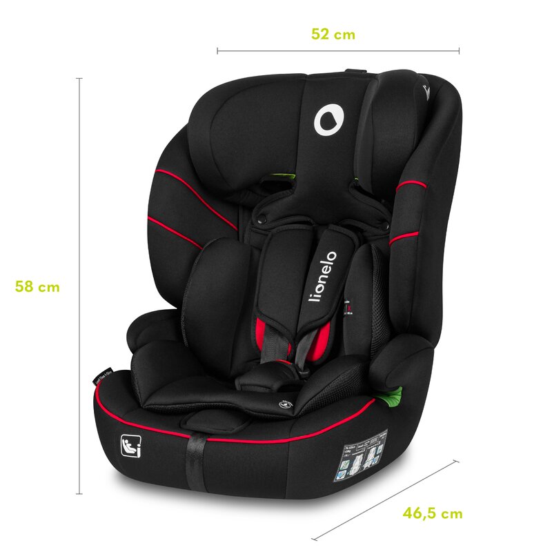 Scaun auto, Lionelo, Levi i-Size, Universal, Instalare FWF, Cu tetiera reglabila in 10 pozitii, Cu spatar detasabil, 76-150 cm, Conform cu R129, Negru