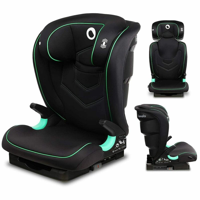 Scaun auto i-Size, Lionelo, Neal, Spatar reglabil in3 pozitii, Tetiera in 14 pozitii, Suport sticla inclus, 15-36 Kg, 100-150 cm, Cu Isofix, Conform ECE R129, Negru