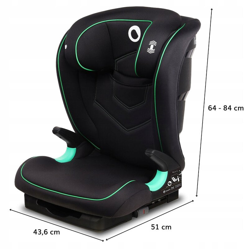 Scaun auto i-Size, Lionelo, Neal, Spatar reglabil in3 pozitii, Tetiera in 14 pozitii, Suport sticla inclus, 15-36 Kg, 100-150 cm, Cu Isofix, Conform ECE R129, Negru