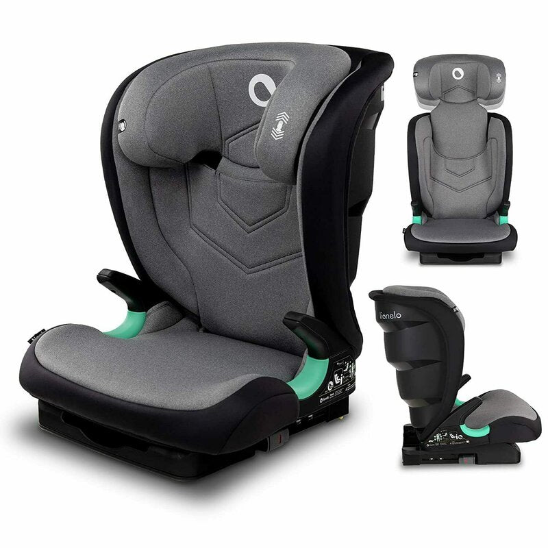 Scaun auto i-Size, Lionelo, Neal, Spatar reglabil in 3 pozitii, Tetiera in 14 pozitii, Suport sticla inclus, 15-36 Kg, 100-150 cm, Cu Isofix, Conform ECE R129, Gri