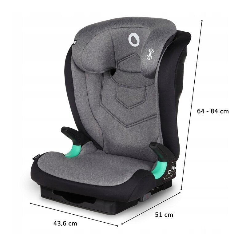 Scaun auto i-Size, Lionelo, Neal, Spatar reglabil in 3 pozitii, Tetiera in 14 pozitii, Suport sticla inclus, 15-36 Kg, 100-150 cm, Cu Isofix, Conform ECE R129, Gri