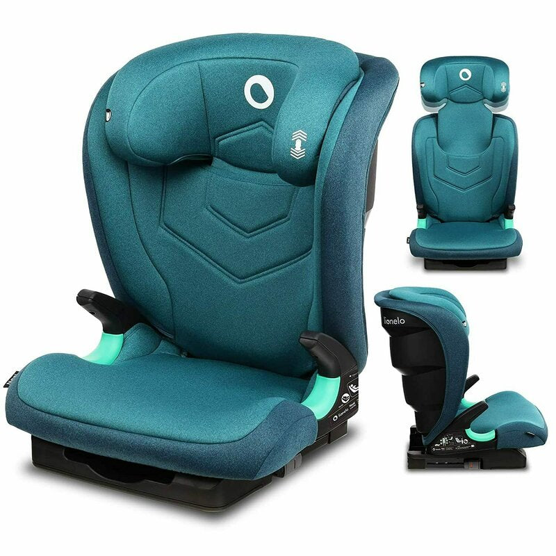 Scaun auto i-Size, Lionelo, Neal, Spatar reglabil in 3 pozitii, Tetiera in 14 pozitii, Suport sticla inclus, 15-36 Kg, 100-150 cm, Cu Isofix, Conform ECE R129, Verde