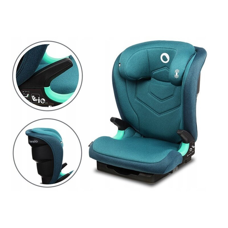 Scaun auto i-Size, Lionelo, Neal, Spatar reglabil in 3 pozitii, Tetiera in 14 pozitii, Suport sticla inclus, 15-36 Kg, 100-150 cm, Cu Isofix, Conform ECE R129, Verde