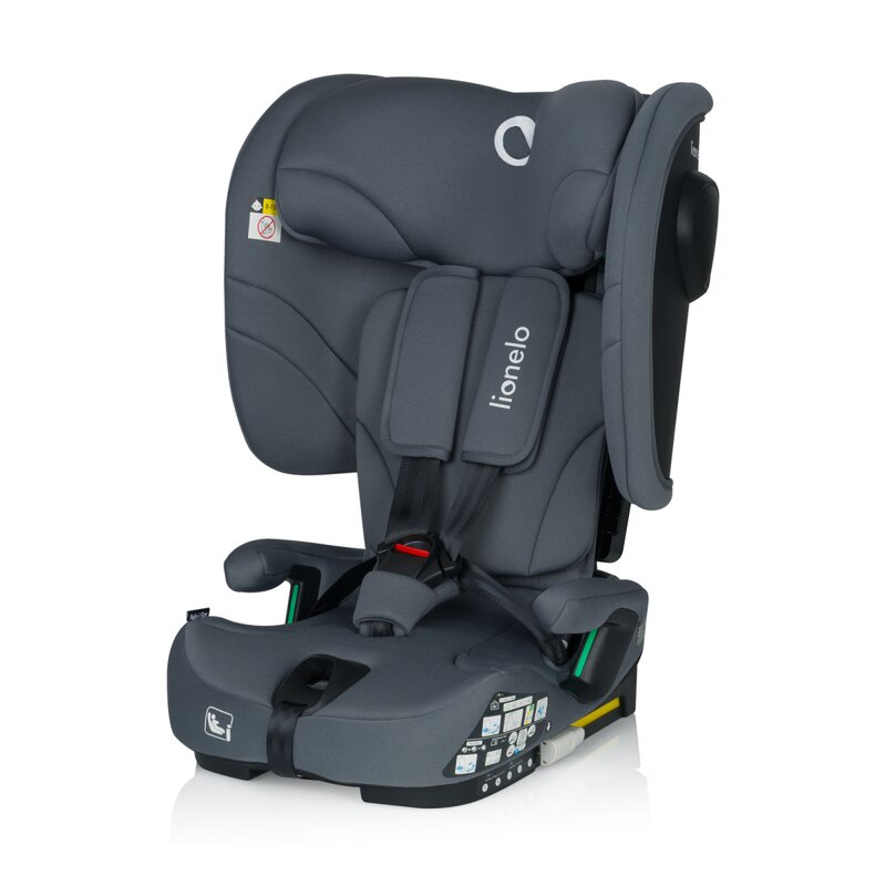Scaun auto pliabil, Lionelo, Nelly, i-Size, 76- 150 cm, Tetiera reglabila in 15 pozitii, Spatar reglabil in 4 pozitii, Sisteme de fixare Isofix si Top Tether, Sezut lat si confortabil, Conform cu ECE R129, Gri