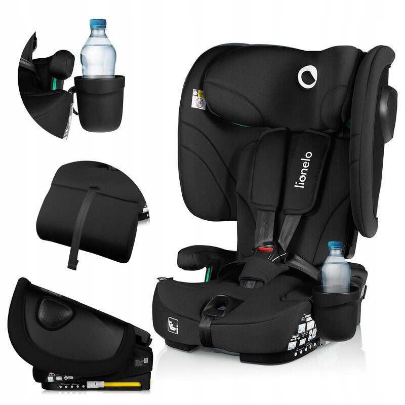 Scaun auto pliabil, Lionelo, Nelly, i-Size, 76- 150 cm, Tetiera reglabila in 15 pozitii, Spatar reglabil in 4 pozitii, Sisteme de fixare Isofix si Top Tether, Sezut lat si confortabil, Conform cu ECE R129, Negru