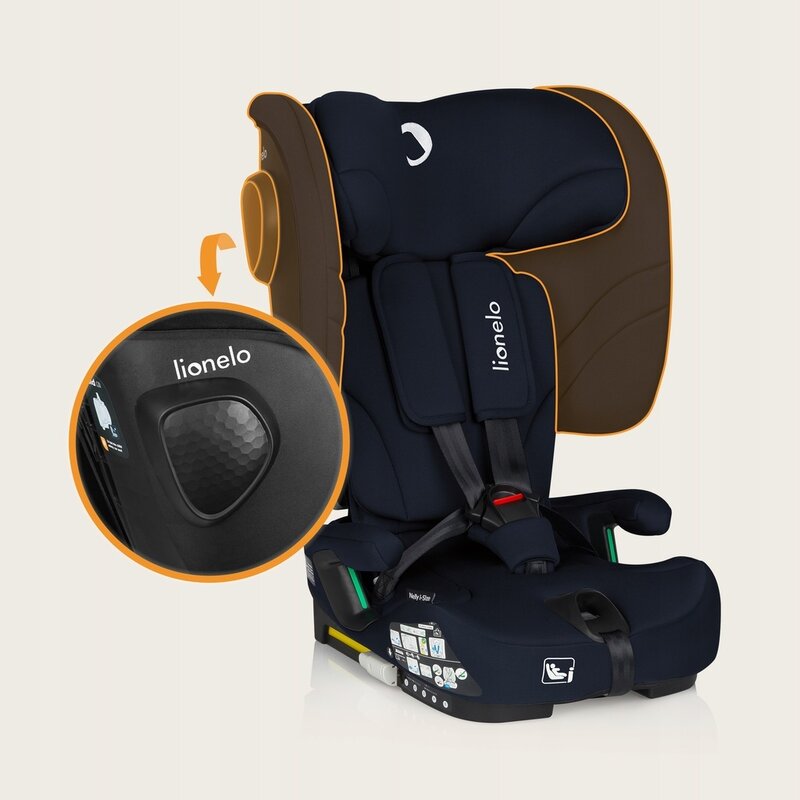 Scaun auto pliabil, Lionelo, Nelly, i-Size, 76- 150 cm, Tetiera reglabila in 15 pozitii, Spatar reglabil in 4 pozitii, Sisteme de fixare Isofix si Top Tether, Sezut lat si confortabil, Conform cu ECE R129, Albastru