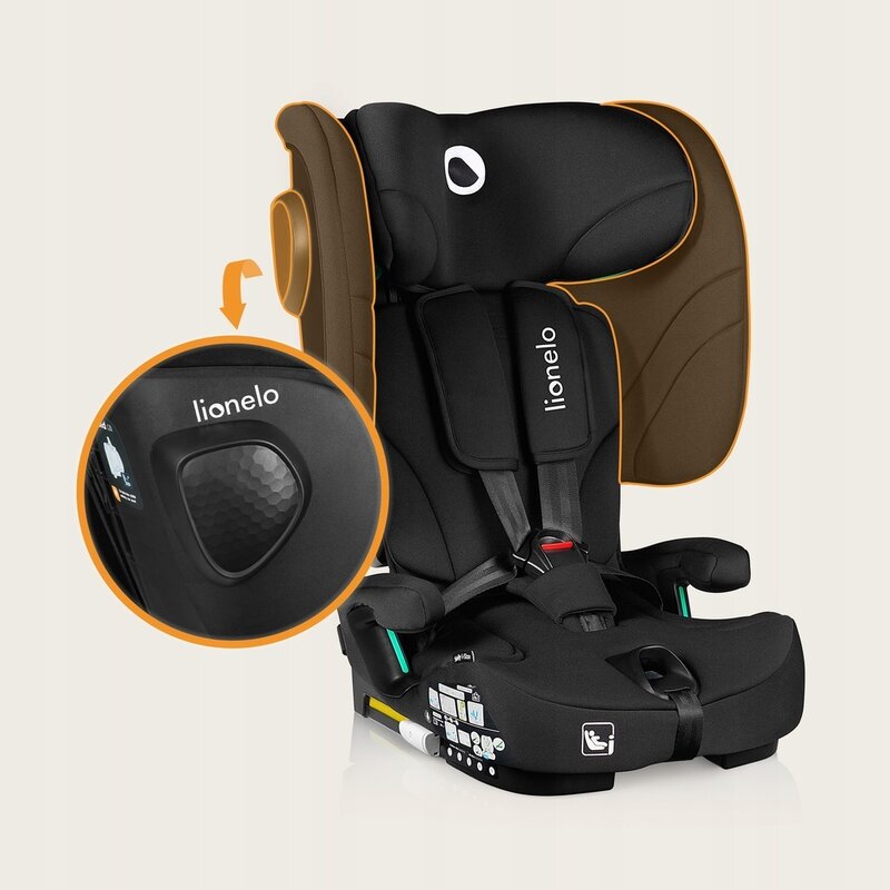 Scaun auto pliabil, Lionelo, Nelly, i-Size, 76- 150 cm, Tetiera reglabila in 15 pozitii, Spatar reglabil in 4 pozitii, Sisteme de fixare Isofix si Top Tether, Sezut lat si confortabil, Conform cu ECE R129, Negru