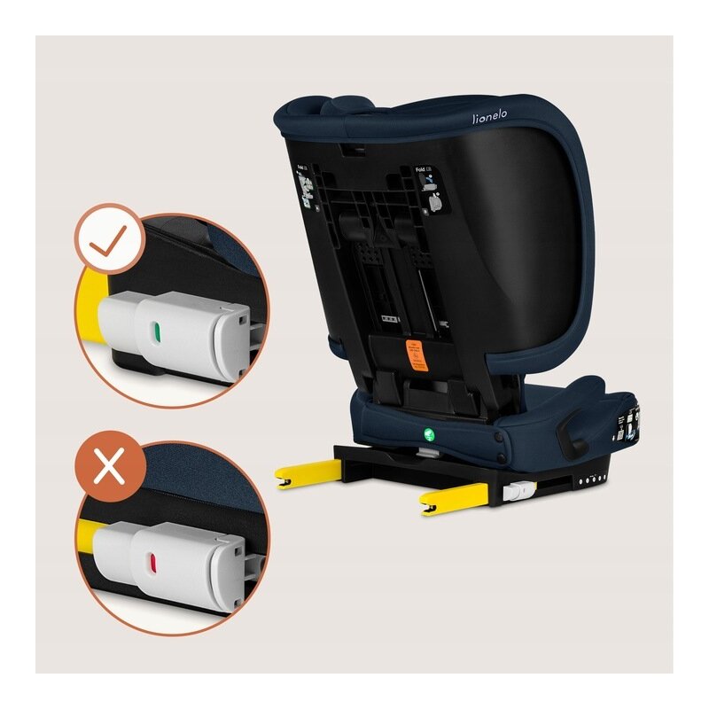 Scaun auto pliabil, Lionelo, Orin, i-Size, 100-150 cm, Tetiera reglabila in 14 pozitii, Spatar in 4 pozitii, Isofix+Top Tether, Sezut ergonomic, Husa transport, Suport sticla, Albastru