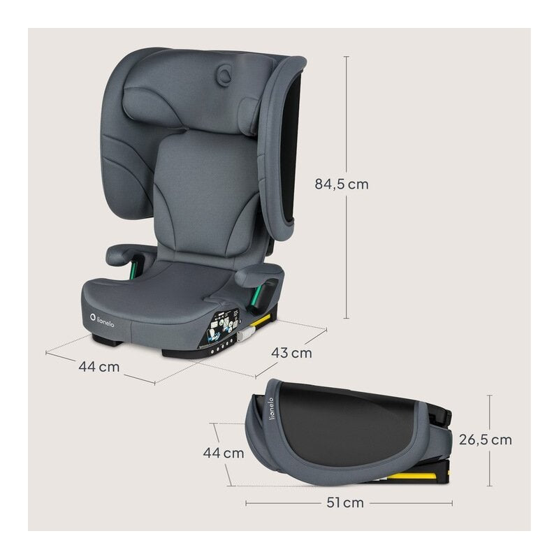 Scaun Auto Pliabil Lionelo Orin i-Size 100-150 cm Isofix Gri Grafit