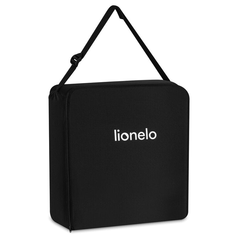 Scaun auto pliabil, Lionelo, Orin, i-Size, 100-150 cm, Tetiera reglabila in 14 pozitii, Spatar in 4 pozitii, Isofix+Top Tether, Sezut ergonomic, Husa transport, Suport sticla, Negru Carbon