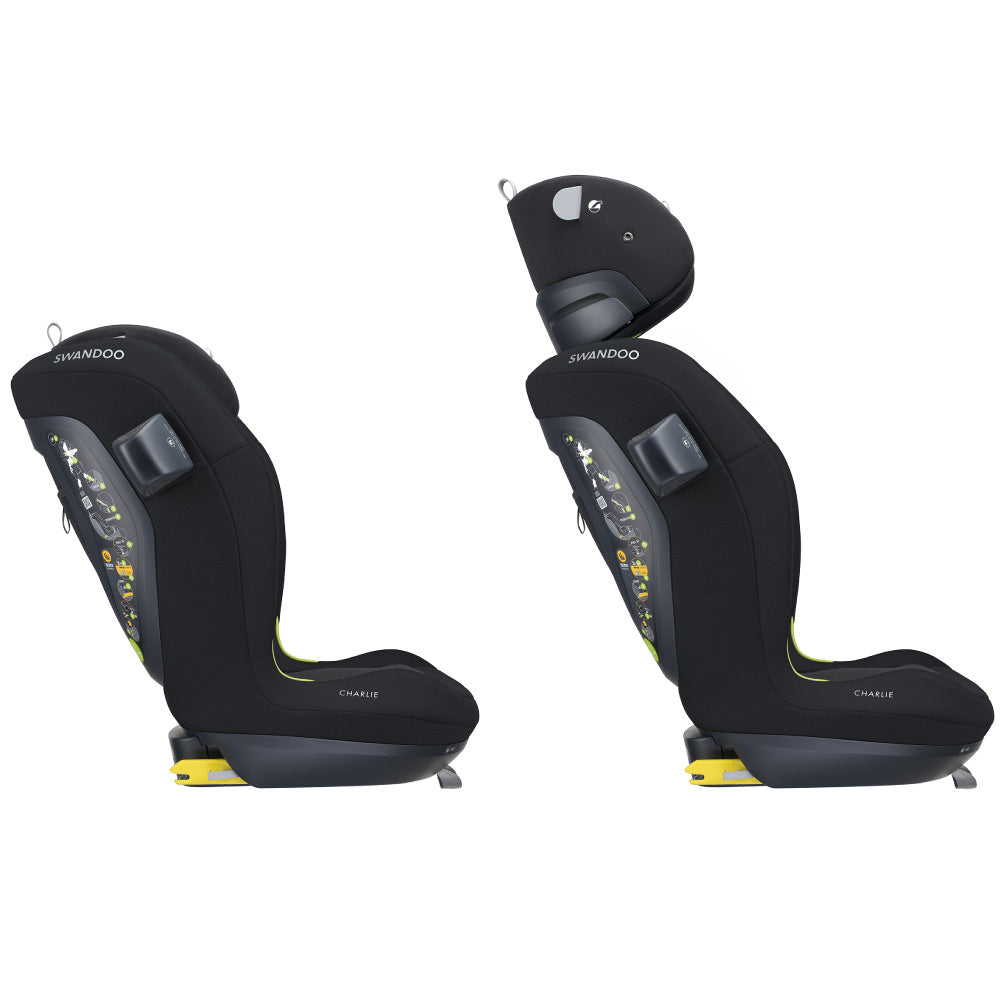Scaun auto Swandoo Charlie i-Size Chia Black 100-150 cm cu tetiera reglabila