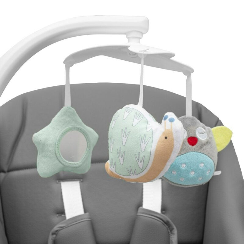 Scaun de masa 2 in 1, New Baby, Smart, Poate fi utilizat si ca leagan pentru copii, Cu telecomanda, Spatar reglabil in 4 pozitii, Cu 5 viteze de leganare, Cu melodii si jucarii, 0-36 luni, Grey