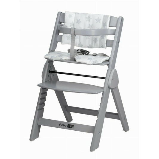 Scaun de masa, FreeON, Finny Fold, 6 luni - 15 Kg, Reglabil pe inaltime, Pernuta, Pliabil, Gray