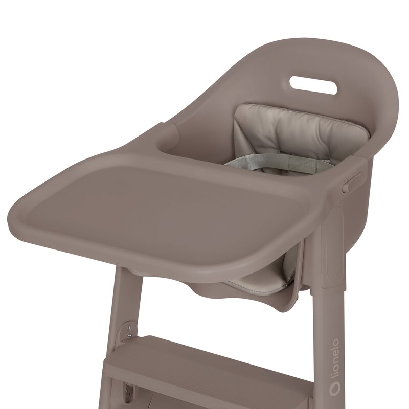 Scaun de masa, Lionelo, Beny, Suport de picioare si tavita ajustabile in 2 pozitii, Insertie moale, Centuri in 3 puncte, Asamblare rapida, Sustine 15 kg, 6 luni+, Taupe