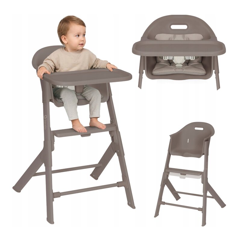 Scaun de masa, Lionelo, Beny, Suport de picioare si tavita ajustabile in 2 pozitii, Insertie moale, Centuri in 3 puncte, Asamblare rapida, Sustine 15 kg, 6 luni+, Taupe
