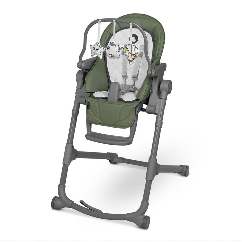 Scaun de masa, Lionelo, Cora Plus, Multifunctional, Reglabil in 4 pozitii pe inaltime, Spatar reglabil in 3 pozitii, Cu bara de jucarii, Pliabil, Conform cu standardul european de securitate EN14988, Verde