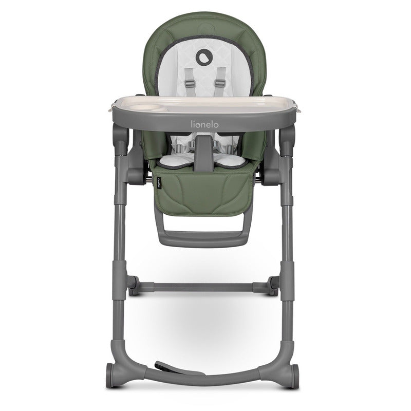 Scaun de masa, Lionelo, Cora Plus, Multifunctional, Reglabil in 4 pozitii pe inaltime, Spatar reglabil in 3 pozitii, Cu bara de jucarii, Pliabil, Conform cu standardul european de securitate EN14988, Verde