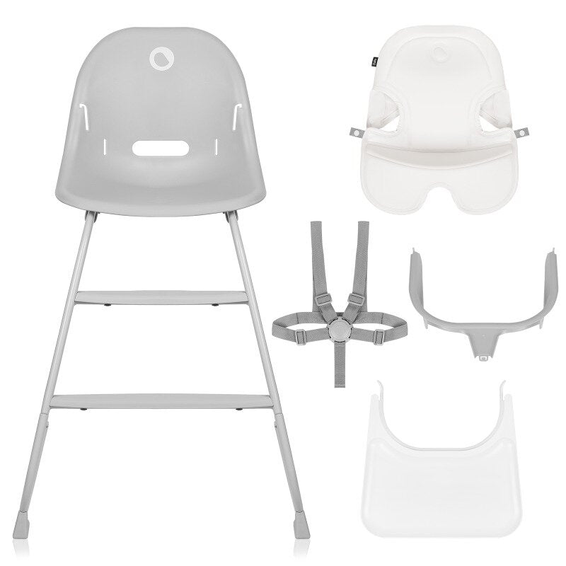 Scaun de masa, Lionelo, Dalia, 2 in 1, Transformabil, Cu 2 suporturi pentru picioare, Cu tavita detasabila, Sustine 60 kg, 6 luni+, Conform cu EN14988, Gri Stone