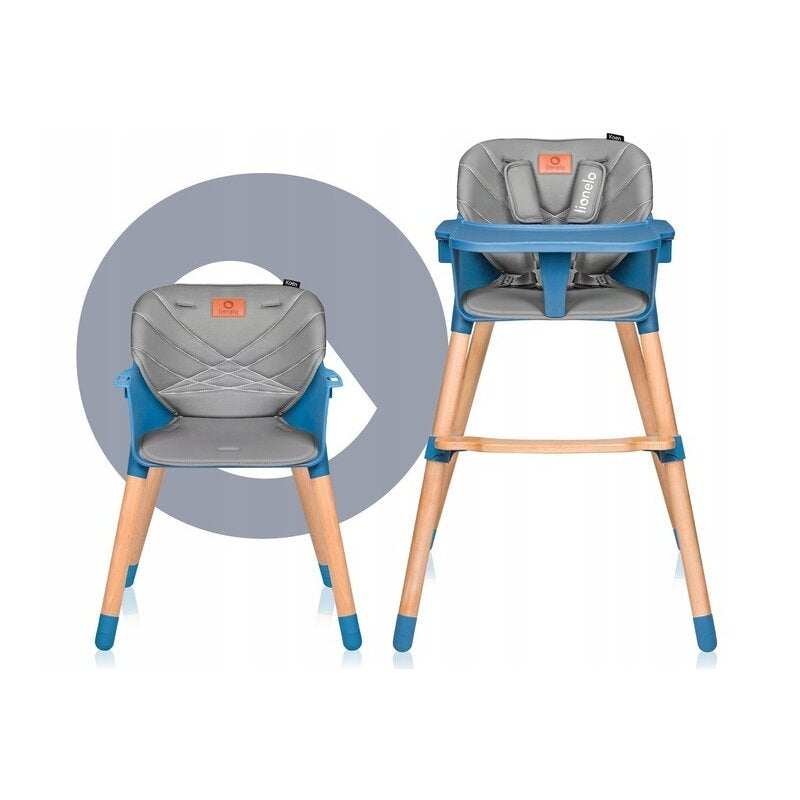 Scaun de masa, Lionelo, Koen, Din fag, 2 in 1, Transformabil, Sustine 30 kg, 6 luni+, Conform cu standardul european de securitate EN14988, Albastru