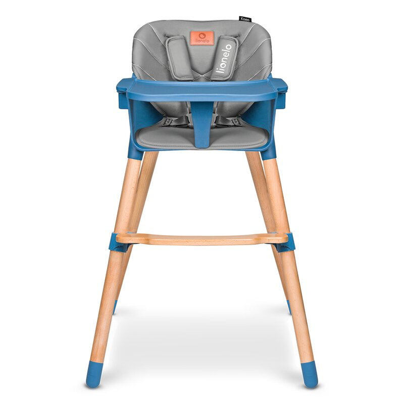 Scaun de masa, Lionelo, Koen, Din fag, 2 in 1, Transformabil, Sustine 30 kg, 6 luni+, Conform cu standardul european de securitate EN14988, Albastru