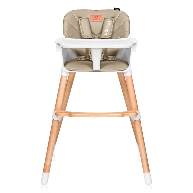 Scaun de masa, Lionelo, Koen, Din fag, 2 in 1, Transformabil, Sustine 30 kg, 6 luni+, Conform cu standardul european de securitate EN14988, Bej