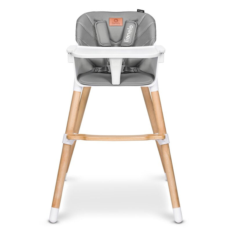 Scaun de masa, Lionelo, Koen, Din fag, 2 in 1, Transformabil, Sustine 30 kg, 6 luni+, Conform cu standardul european de securitate EN14988, Gri