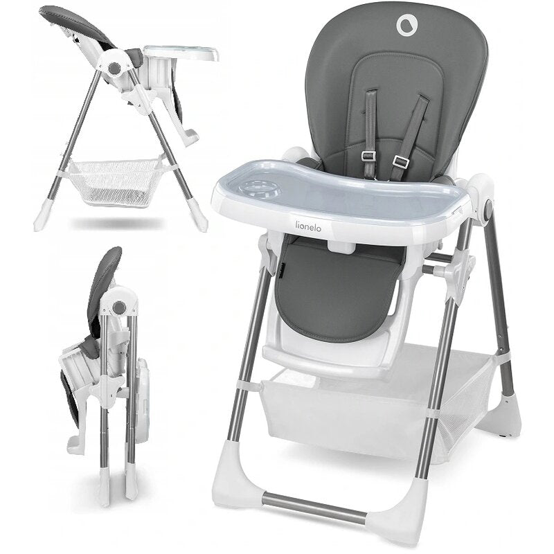 Scaun de masa, Lionelo, Linn Plus, Reglabil, 6 Pozitii pe inaltime, Spatar reglabil in 3 pozitii, Din metal, Conform cu standardul europeane de securitate EN14988, Gri