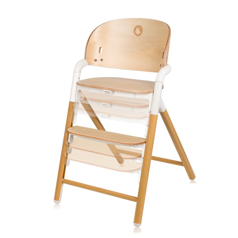 Scaun de masa multifunctional Celia, Lionelo, Din lemn de fag, 6 luni- adult, Reglabil pe inaltime, Spatar lat, Sezut ergonomic, Tavita silicon, Suport de picioare reglabil, Greutate maxima 90 Kg, Alb/Natural
